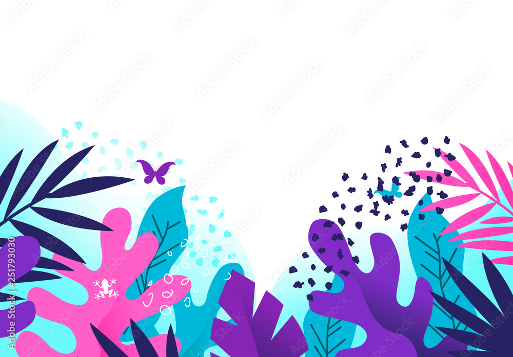 Bright and colourful creative floral plants based background with textures. Vector illustration.