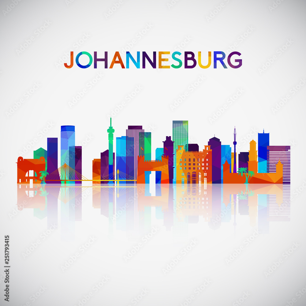 Naklejka premium Sylwetka panoramę Johannesburga w kolorowym stylu geometrycznym. Symbol Twojego projektu. Ilustracji wektorowych.