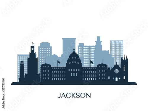 Jackson skyline  monochrome silhouette. Vector illustration.