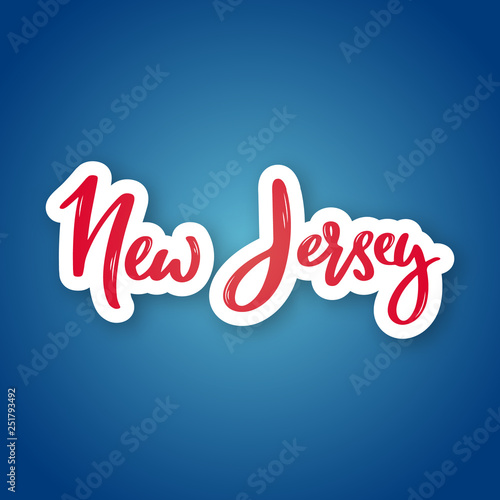 New Jersey - hand drawn lettering name of USA state. Sticker with lettering in paper cut style. Vector illustration.