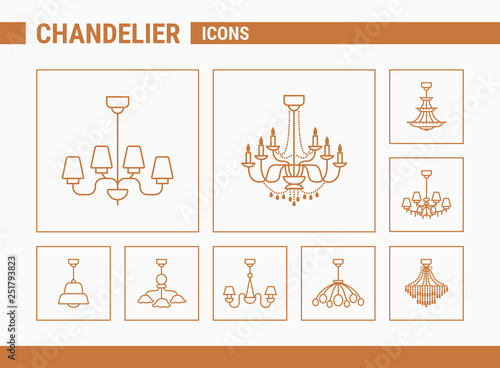 Chandelier Vector Icons - Set of silhouettes vintage and luxury chandelier