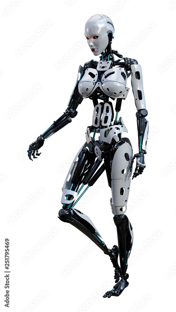 3D Rendering Female Robot on White 3D Rendering Female Robot on White