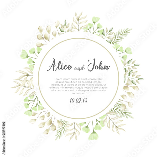 watercolor floral frame background vector for wedding invitation