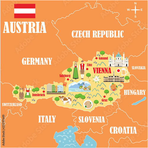 Fotografie, Tablou Stylized map of Austria