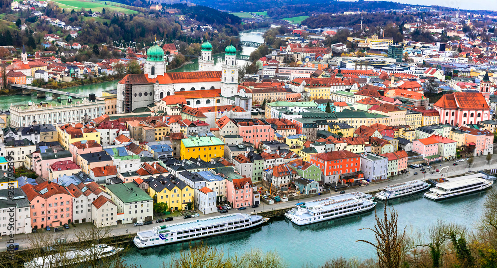 Travel in Germany (boat cruise in Danube river) -Passau, beautiful town in Bavavria