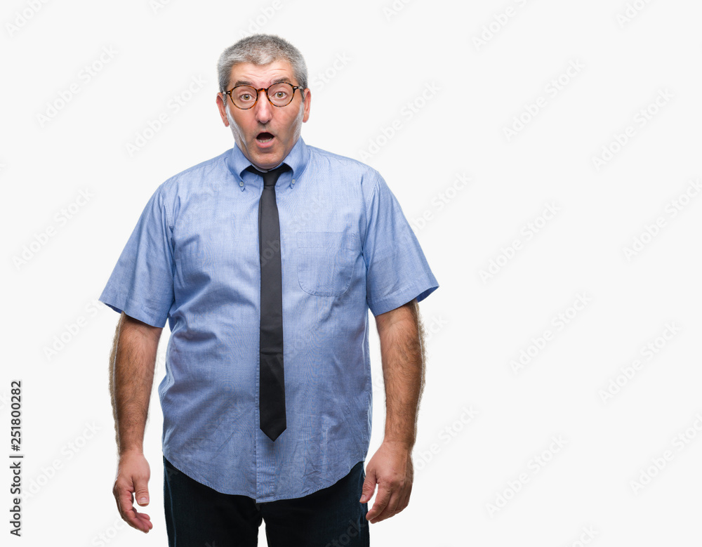 Handsome senior business man over isolated background afraid and shocked with surprise expression, fear and excited face. Handsome senior business man over isolated background afraid and shocked with surprise expression, fear and excited face.
