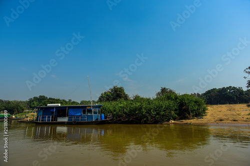 River landscape,home boat and jungle,Pantanal, Brazil