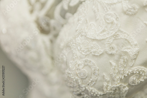Wedding lace gown closeup shot