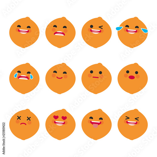 Set of Emoticons. Smile Emoji icons. Cute orange. Isolated vector illustration