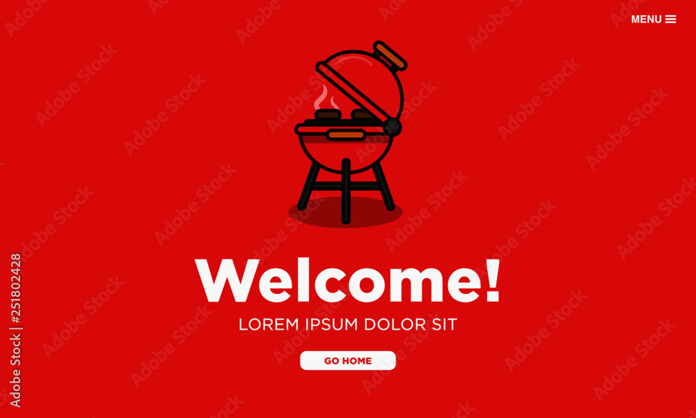 Welcome Page Interface Design with Barbeque Vector Illustration Welcome Page Interface Design with Barbeque Vector Illustration