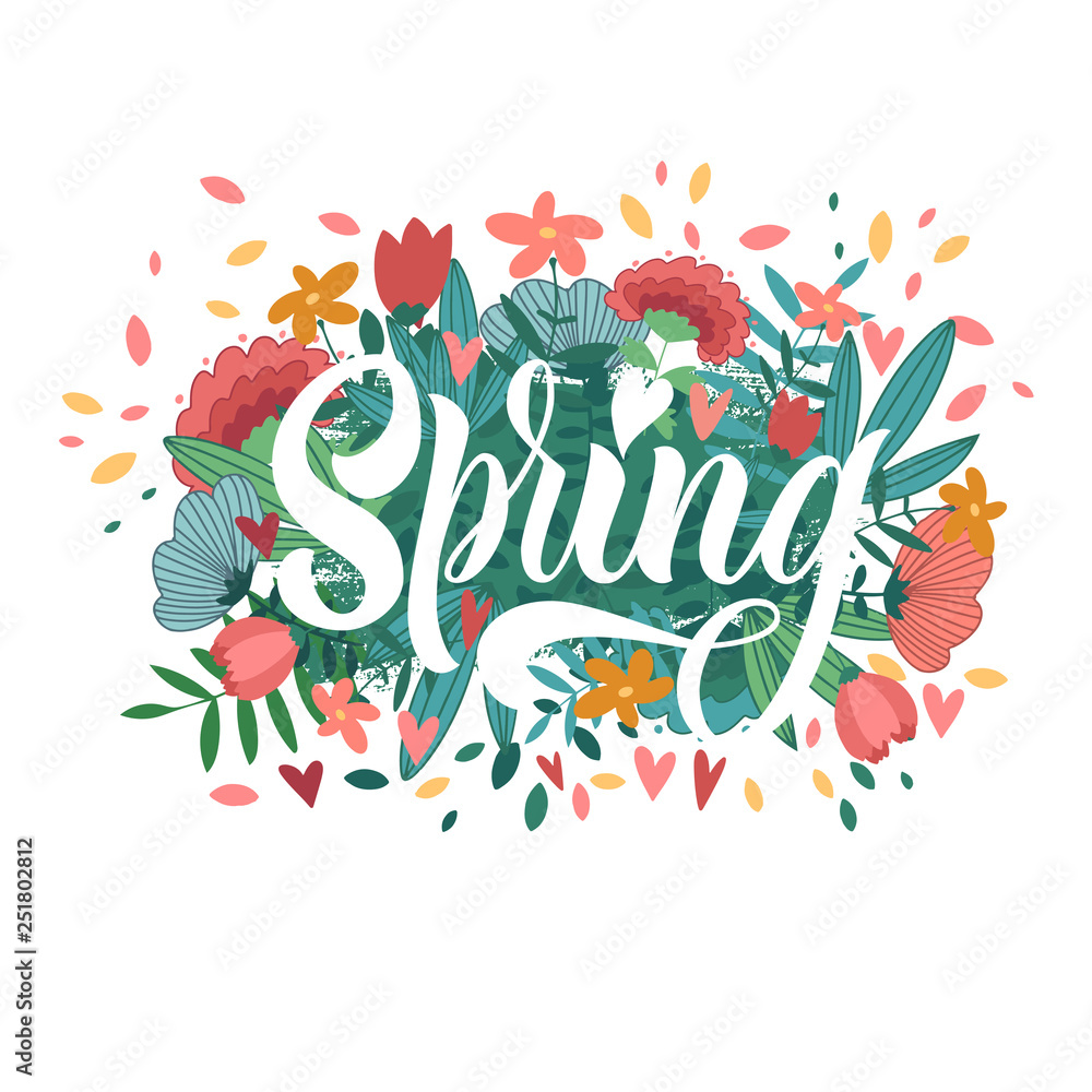 Spring - beautiful greeting card, congratulations, lettering, and calligraphy.