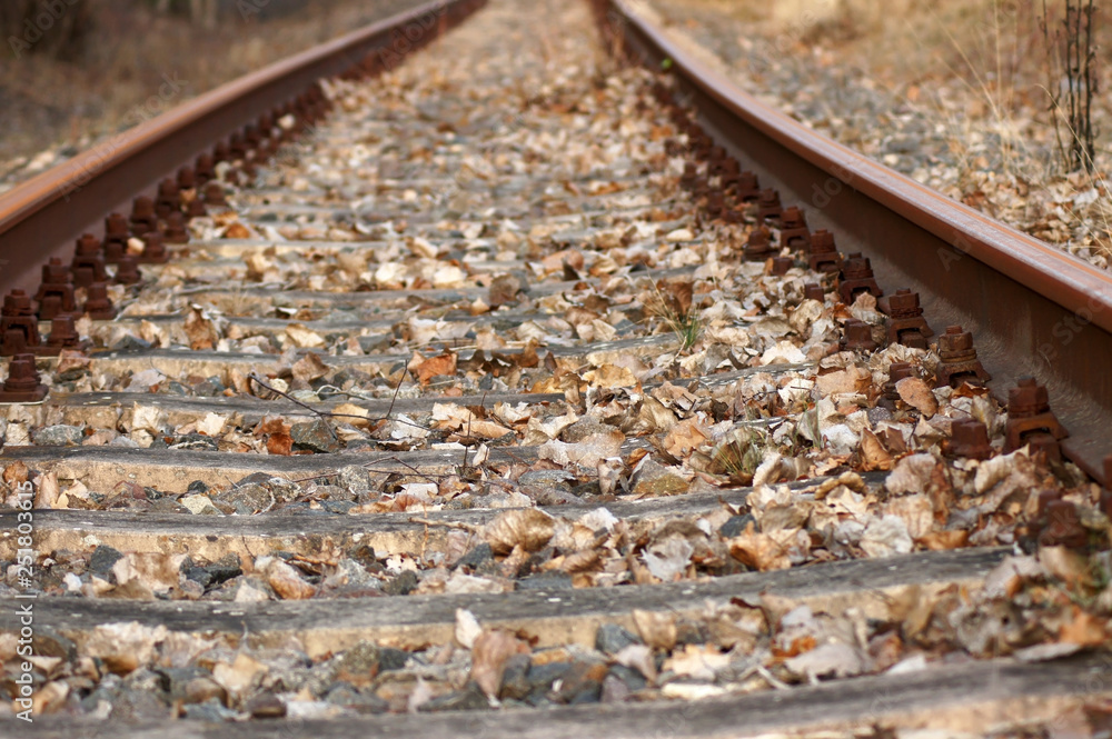 Alte Eisenbahnschienen in Nahaufnahme Alte Eisenbahnschienen in Nahaufnahme