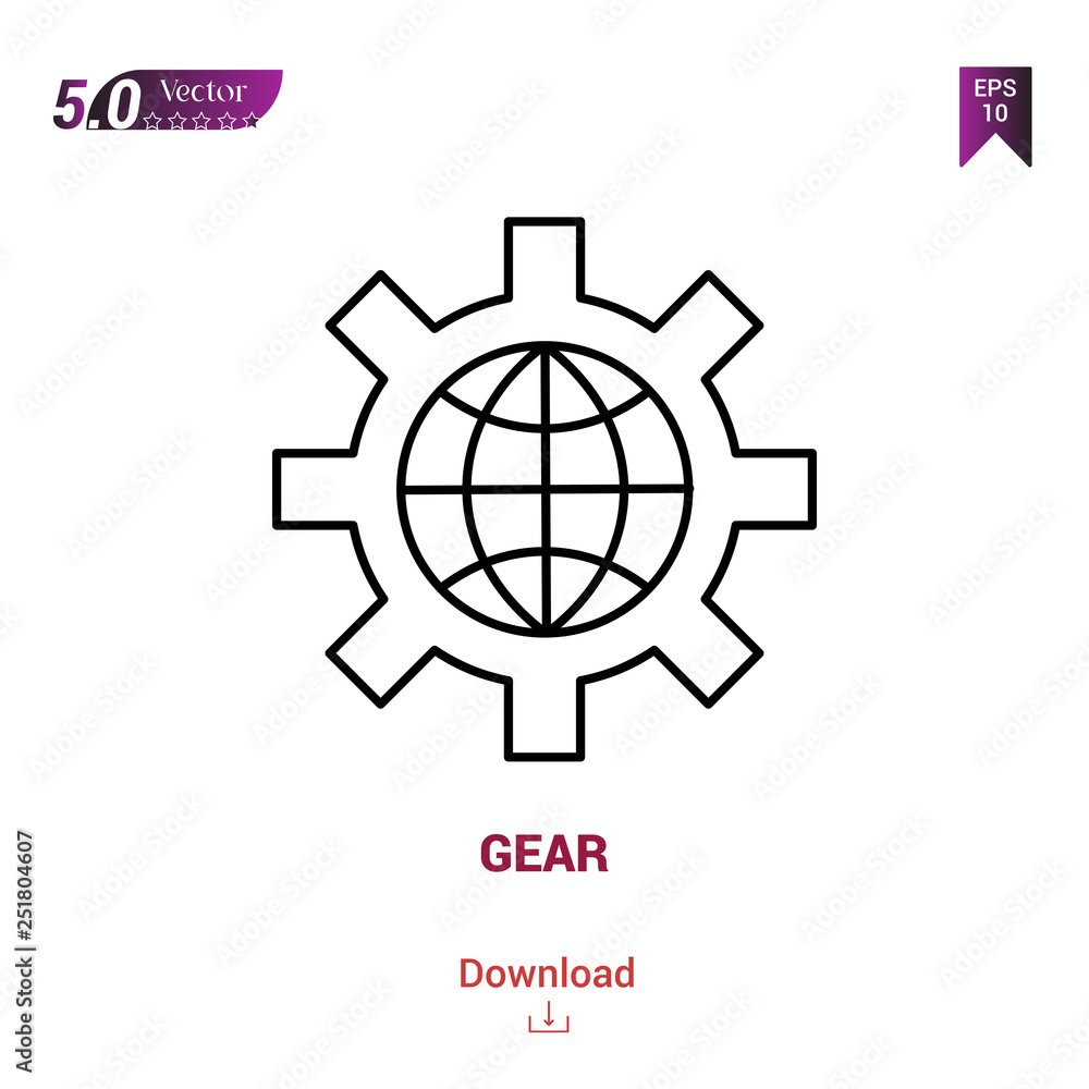 Outline GEAR icon isolated on white background. Line pictogram. Graphic design, mobile application, logo, user interface. Editable stroke. EPS10 format vector illustration Outline GEAR icon isolated on white background. Line pictogram. Graphic design, mobile application, logo, user interface. Editable stroke. EPS10 format vector illustration