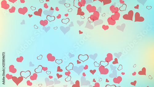 Design element for wallpaper, textiles, packaging, printing, holiday invitation for wedding. Red hearts of confetti are flying. Stylish background. Red on Gradient fond Vector.