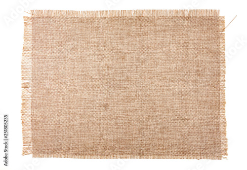 Clean sackcloth fabric closeup, on white background.