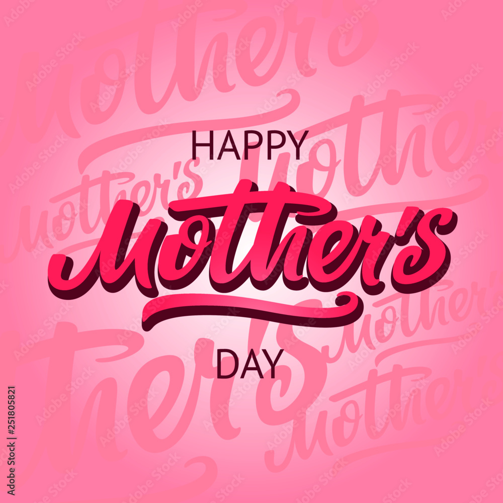 Postcard Happy Mothers Day inscription on a pink background. Vector illustration.