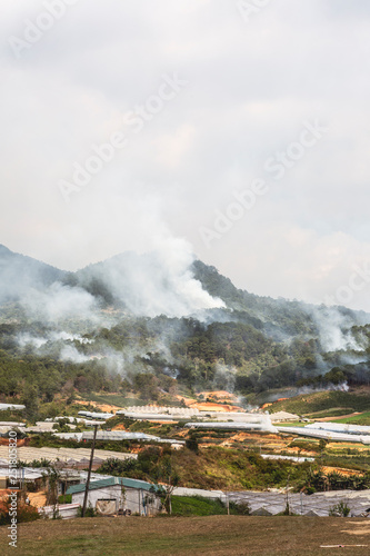 Regulated fire at Langbiang Mountain in Dalat, Vietnam, Asia