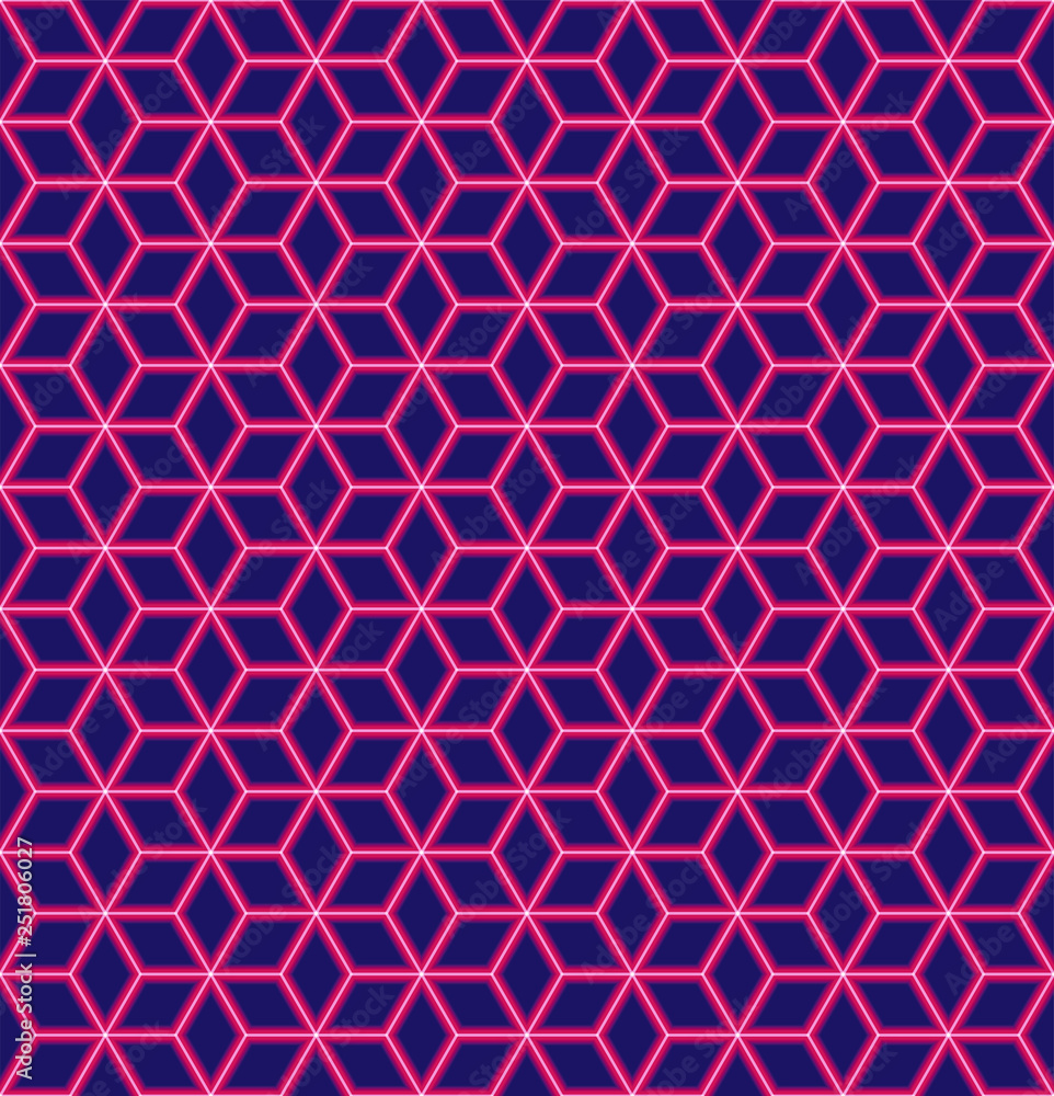 Seamless pattern of the hexagonal neon netting. Luminous particles. Futuristic texture. Geometric, modern, technology vector illustration background EPS 10 from the 70 80s style art line Seamless pattern of the hexagonal neon netting. Luminous particles. Futuristic texture. Geometric, modern, technology vector illustration background EPS 10 from the 70 80s style art line