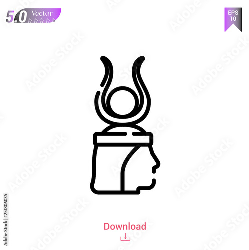 Outline hathor icon isolated on white background. Line pictogram. Graphic design, mobile application, old Egypt icons, logo, user interface. Editable stroke. EPS10 format vector illustration