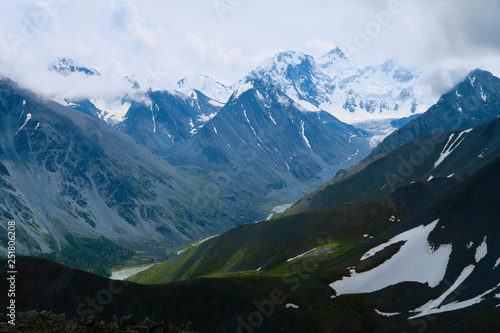 Altai Mountains ridge landscape. Belukha mountain view