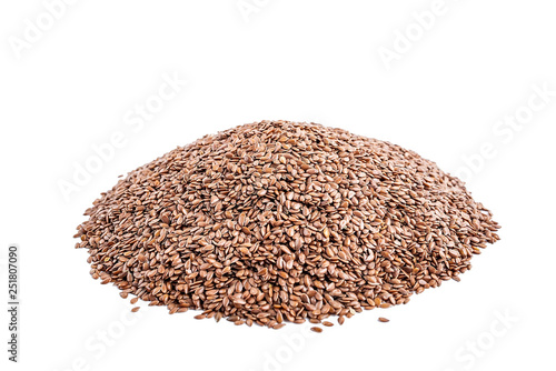 Bunch of flax seeds on a white background