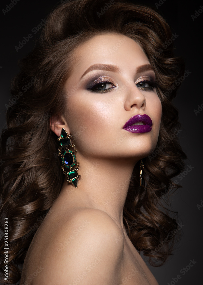 Beautiful woman with professional make up and curly hair Beautiful woman with professional make up and curly hair