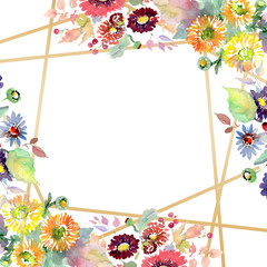 Bouquets with flowers and fruits. Watercolor background illustration set. Frame border ornament square.