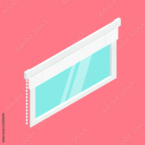 Plastic window with blinds. Isometric vector illustration. Isolated icon.