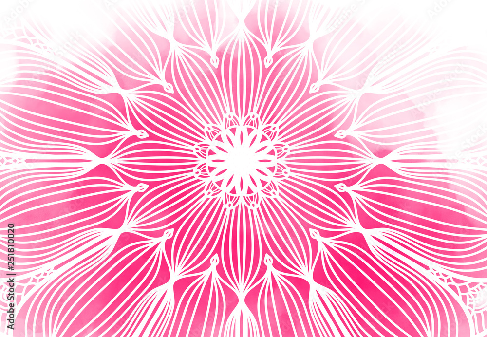 Obraz premium Abstract mandala graphic design and watercolor digital art painting for ancient geometric concept background