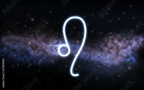 astrology and horoscope - leo zodiac sign over dark night sky with stars and galaxy background