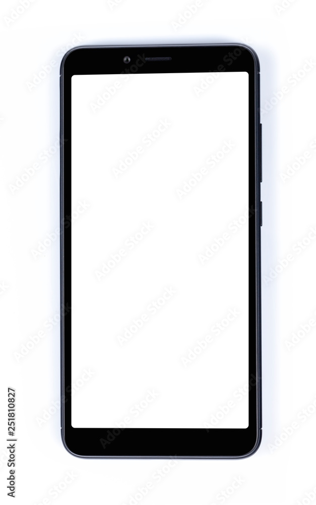 A modern black smartphone with blank screen isolated on white A modern black smartphone with blank screen isolated on white
