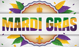 Feathered Button to Celebrate Mardi Gras Carnival, Vector Illustration