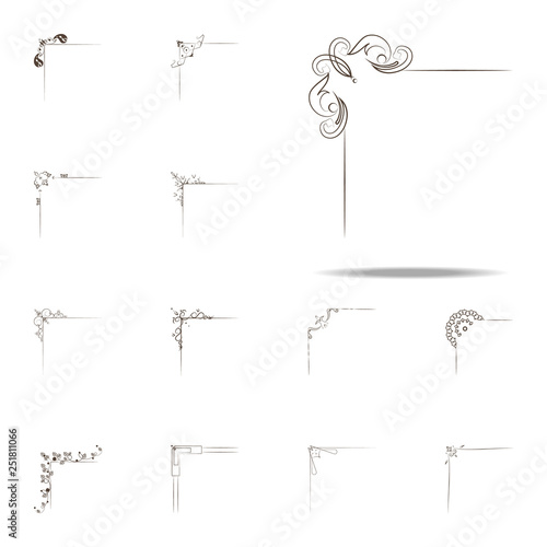 Vintage corner, swirls, filigree ornate frames, design elements icon. Corner border icons universal set for web and mobile