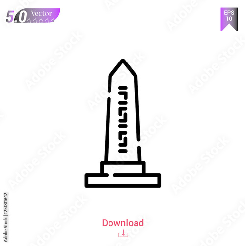 Outline obelisk icon isolated on white background. Line pictogram. Graphic design, mobile application, old Egypt icons, logo, user interface. Editable stroke. EPS10 format vector illustration