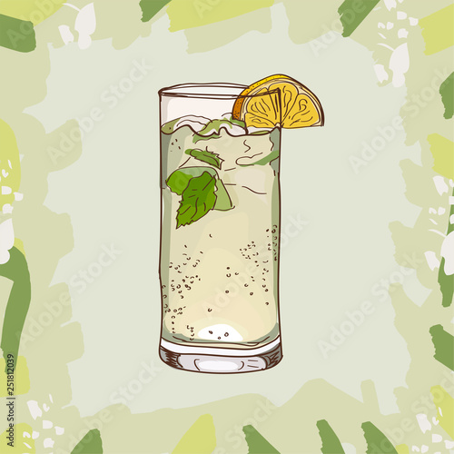 Moscow Mule cocktail illustration. Alcoholic classic bar drink hand drawn vector. Pop art