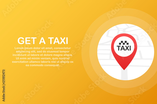 Get a taxi. Taxi banner. Online mobile application order taxi service horizontal illustration. Vector illustration.