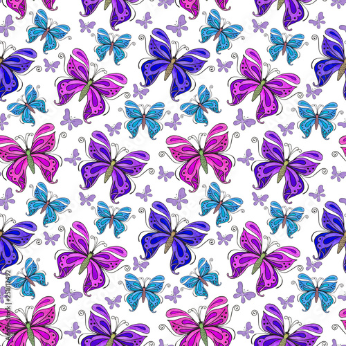 Watercolor seamless pattern with butterflies.