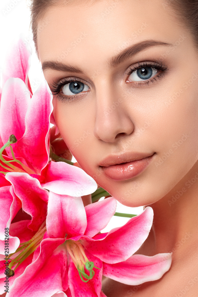 Close up view of young beautiful woman face Close up view of young beautiful woman face