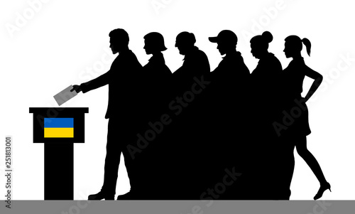Ukrainian voters crowd silhouette by voting for election in Ukraine