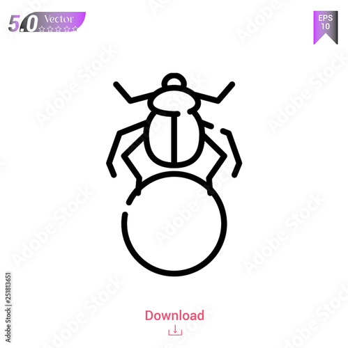 Outline scarab icon isolated on white background. Line pictogram. Graphic design, mobile application, old Egypt icons, logo, user interface. Editable stroke. EPS10 format vector illustration