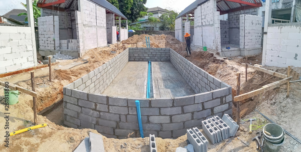 Swimming pool construction.Steel structure swimming pool.Steel ...