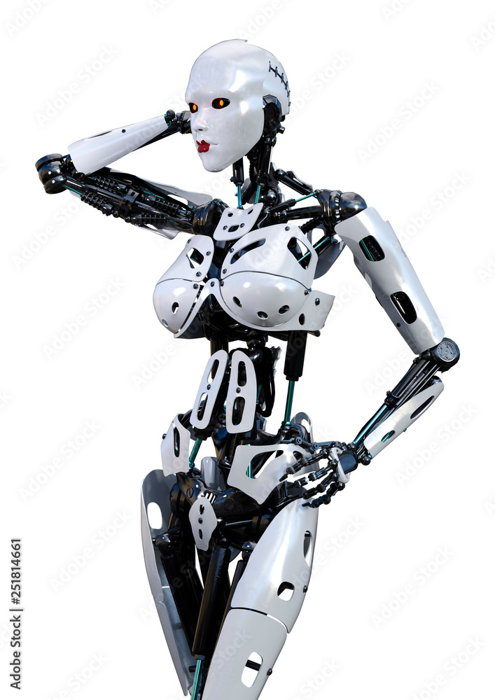 3D Rendering Female Robot on White 3D Rendering Female Robot on White
