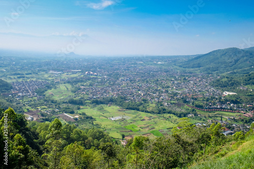 Fototapeta Naklejka Na Ścianę i Meble -  Aerial view of forest nature at Batu Malang city in East java, Indonesia. One of the best destination in east java