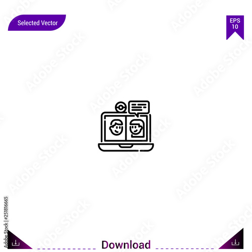 Outline video-call icon isolated on white background. Line pictogram. Graphic design, mobile application. Editable stroke. EPS10 format vector illustration