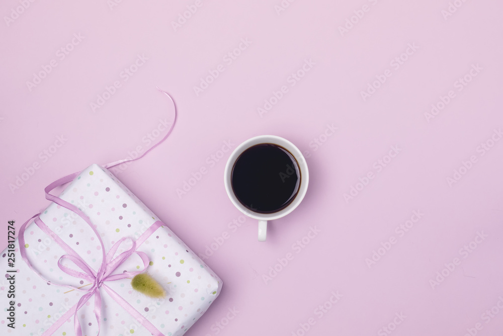 Greeting Holiday Card Present Gift Box on Pink Background Holiday Present or Shopping Sales Concept Top View Copy Space Greeting Holiday Card Present Gift Box on Pink Background Holiday Present or Shopping Sales Concept Top View Copy Space