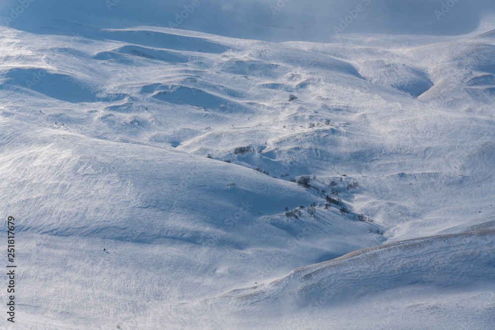 Snow covered alpine meadows in winter Lago-Naki, The Main Caucasian Ridge, Russia