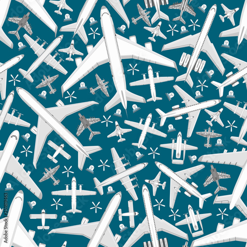 Plane seamless pattern vector aircraft airplane jet flight transportation flying to airport illustration aviation backdrop of aeroplane airliner and airfreighter cargo background