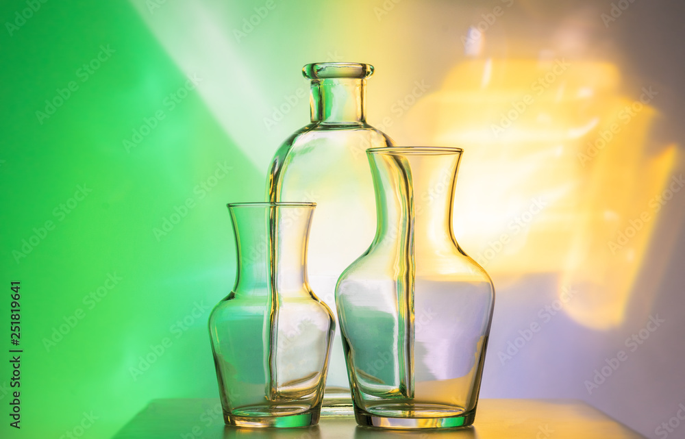 glass bottle glassware on color background green glass bottle glassware on color background green