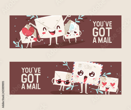Mail envelope vector mailed post emoticon mailing lovely message letter kawaii email character backdrop illustration emailing set background banner