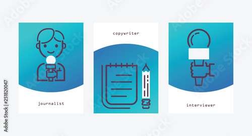 News vector journalist interviewer man character with microphone for interview copywriter notebook backdrop illustration set journalism occupation correspondent set background